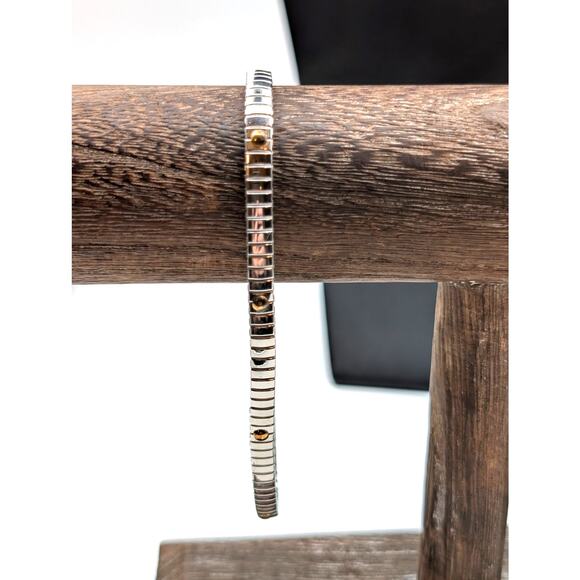 Two Tone Stretch & Silver Tone Herringbone Ankle Bracelets - Picture 2 of 8